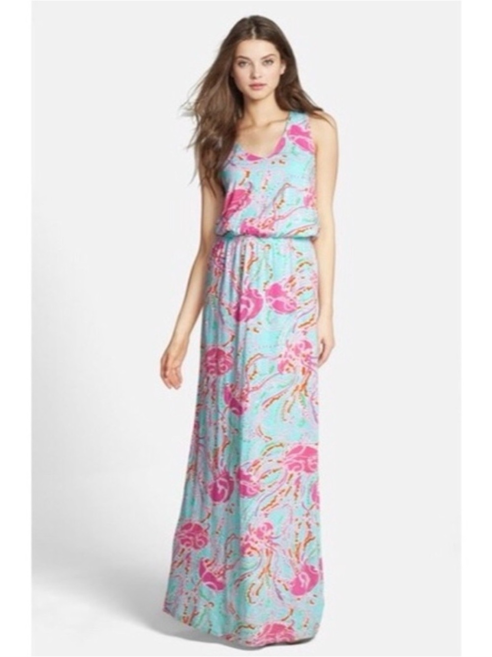 Lilly Pulitzer Spa Blue Jellies Be Jammin Mills Sleeveless Long Maxi Dress XL